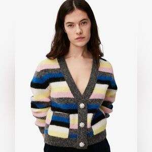 Ganni Gray and Multicolor Striped Cardigan